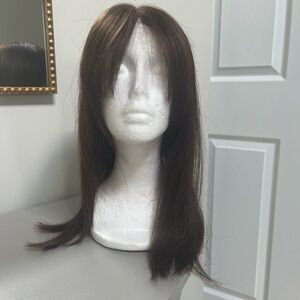 Silk or Lace brand lace front Human Hair topper dark brown.